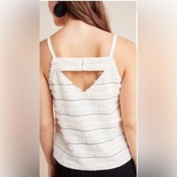 Maeve by Anthropologie Quinn fringe tank Size 14 White Pinstripes Summer - Picture 2 of 10